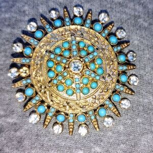 Vintage Gold and Turquoise Brooch